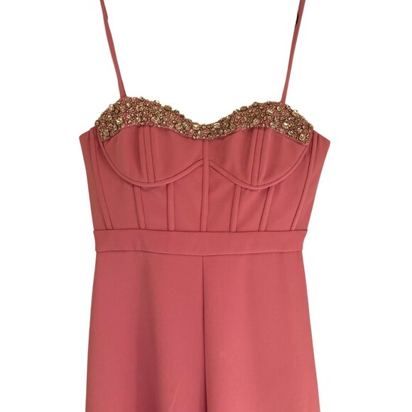 Mac Duggal IEENA Pink Rhinestone Bustier Jumpsuit 11765 Wide Leg Size 2 - Picture 7 of 16